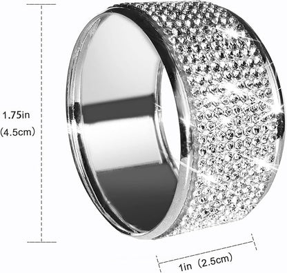 Silver Diamond Napkin Rings Set of 12, Rhinestone Napkin Holder for Dining, Table Decorations,Wedding,Bling Cloth Holder Full of Crushed Diamond,Silver Napkin Ring Party of Table Setting Home Décor