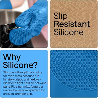 GORILLA GRIP BPA-Free Soft Silicone Oven Mitts, Heat Resistant and Waterproof Cooking Gloves, Thick Cotton Lining, Flexible Gripping for Baking Grilling, Kitchen Potholders Set of 2, 12.5x8.3, Aqua