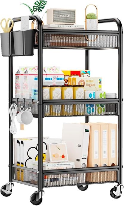 3 Tier Metal Rolling Cart, Art Workspace, Bedside Storage by YASONIC
