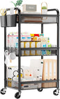 3 Tier Metal Rolling Cart, Art Workspace, Bedside Storage by YASONIC