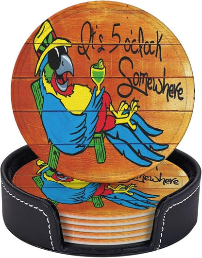 It's 5 O'Clock Somewhere Coasters Set of 6 Funny Parrot Coaster | - Image 4
