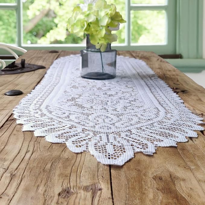 Tinsow 2 Pack Cotton Crochet Lace Rectangular Table Runner Dresser Scarf Doilies - Image 6