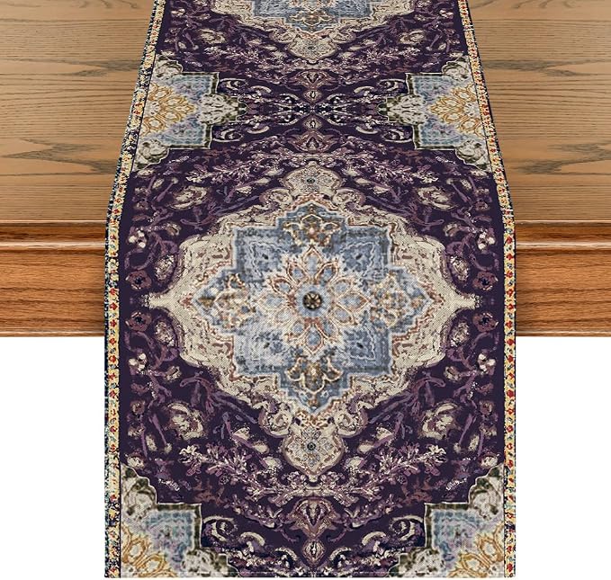 Artoid Mode Boho Bohemia Style Purple Table Runner, Country Rustic Farmhouse by ArtoidMode