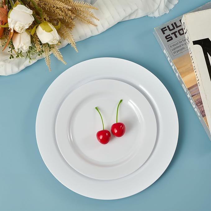 FOCUSLINE 100 Count White Plastic Plates 10 Inch, Disposable Heavy Duty Dinner - Image 6