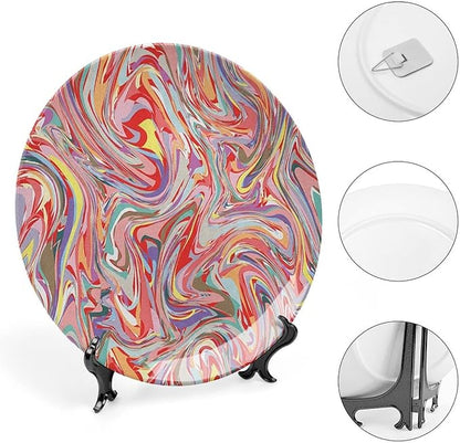 Ceramic Display Plate, Abstract Ceramic Hanging Decorative Plate, Mix of Colors Messy Dirty Look Artistic, 6 Inch, Household Custom Ceramic Plate, Multicolor