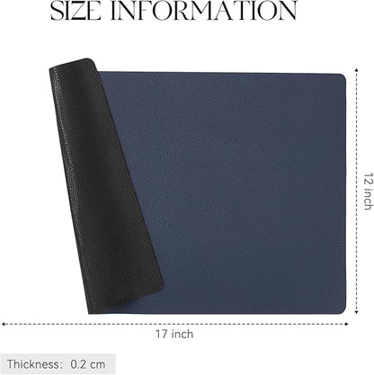 MOSAYT Vinyl Placemats Set of 4, Heat Resistant Place Mats 100% Waterproof Washable & Wipeable Faux Leather Reversible Table Mats for Kitchen Dining Party Indoor Outdoor, 12" x 17", Black/Navy