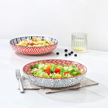 Selamica 9.6" Pasta Bowls Set of 4, 51 OZ Large Salad Bowls, Ceramic Wide and - Image 2