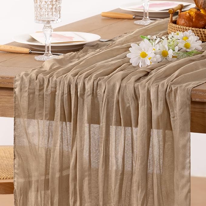 2 Pack Nude Cheesecloth Table Runner 10ft Boho Gauze Taupe Home Decor | - Image 2
