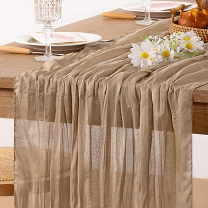 2 Pack Nude Cheesecloth Table Runner 10ft Boho Gauze Taupe Home Decor | - Image 2