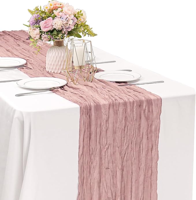 Dusty Pink 10FT Cheesecloth Table Runner Boho Gauze Fabric Table Runner Rustic by JALANCY
