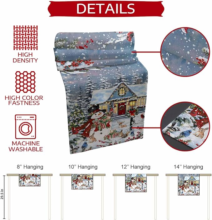 Merry Christmas Table Runner 36 Inches Long, Xmas Trees Snowman Snowflake Table - Image 7