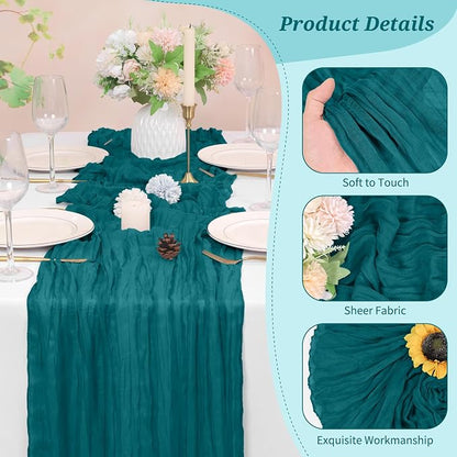 Pesonlook Cheesecloth Table Runner Teal, 10 Pack 17.7x108 inch, Long | Rustic - Image 3