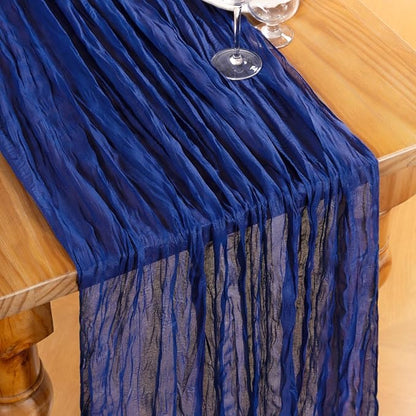 DeZerlor Royal Blue Cheesecloth Table Runners 2 Pack Summer Boho Runners | - Image 2