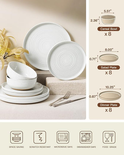 Stoneware Dinnerware Set for 8, Plates and Bowls, Chip & Scratch Resistant - Image 8