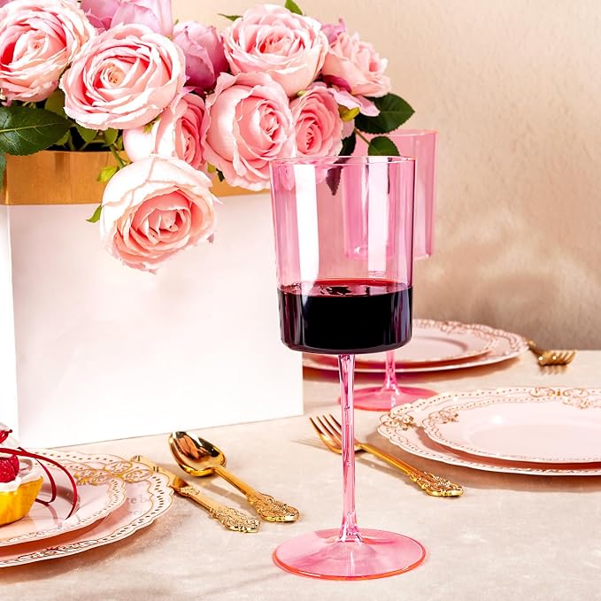 Ciaell 12 Pack Pink Plastic Wine Glasses - Image 5