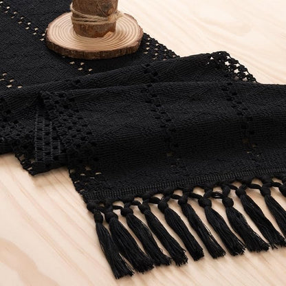 MLMW Boho Table Runner Black Table Runner 72 inches Spring Easter Short Coffee - Image 2