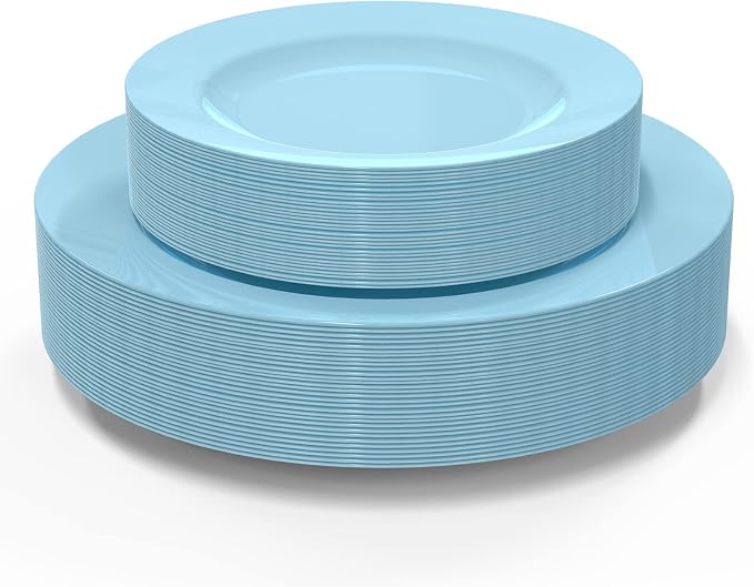 60PCS Baby Blue Disposable Plastic Plates, Heavy Duty Plates by POSATE