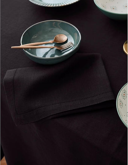 Solino Home Linen Black Tablecloth 70 x 132 Inch - 100% Pure Linen Rectangular Tablecloth - Machine Washable Table Cloth for Spring - Sonoma