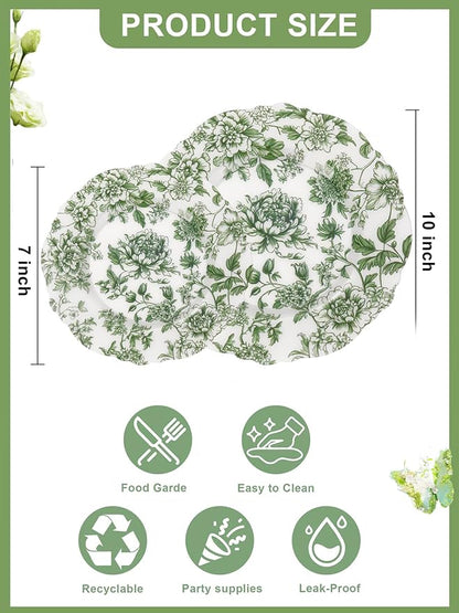 20PCS Green Plastic Plates Floral - Image 2