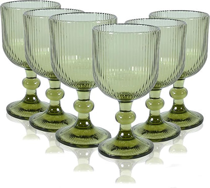 Vintage Green Wine Glasses Set of 6, 14 oz Green Goblets Glassware Drinking by Unknown