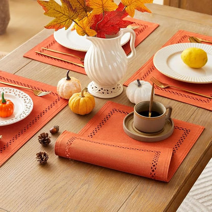 Orange Burlap Place Mats, Fall Placemats Set of 4, 12 x 18 Inch | Double Layer - Image 4