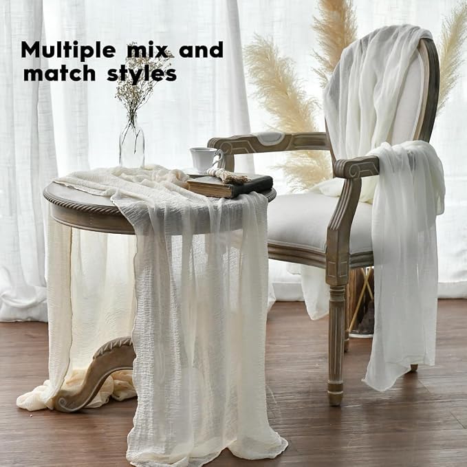 Artoid Mode Boho Milk White Gauze 6 Pieces Wedding Table Runner, 120 Inch - Image 4