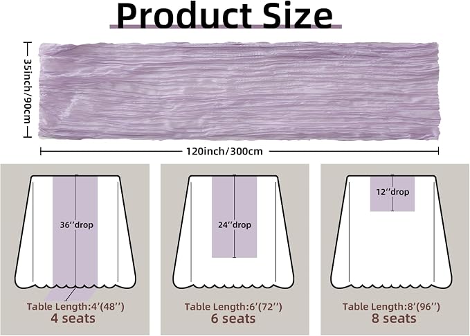 Lilac Cheesecloth Table Runner Wedding Baby Shower Home Boho Decor | 35x120 - Image 3