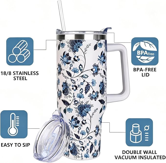 SYACOT 40 oz Tumbler with Handle and Straw Stainless Steel Insulated Tumbler - Image 2