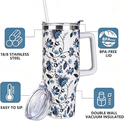 SYACOT 40 oz Tumbler with Handle and Straw Stainless Steel Insulated Tumbler - Image 2