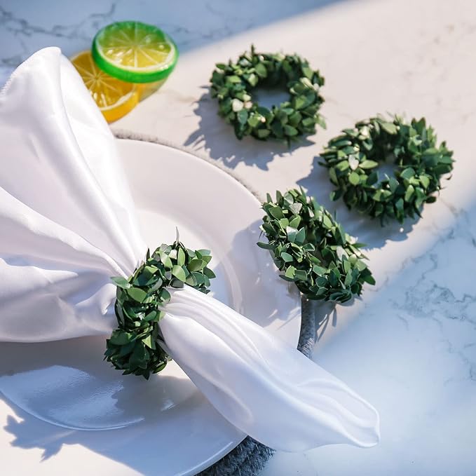Laurel Wreath Napkin Rings Set of 4, Farmhouse Leaf Napkin Ring by wonlex