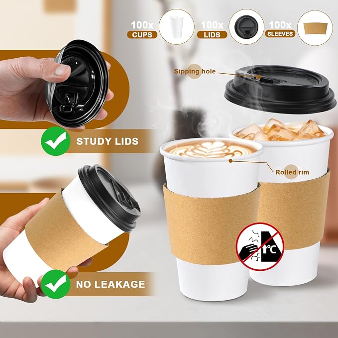 Lamosi 100 Pack 16 oz Disposable Coffee Cups - Image 2