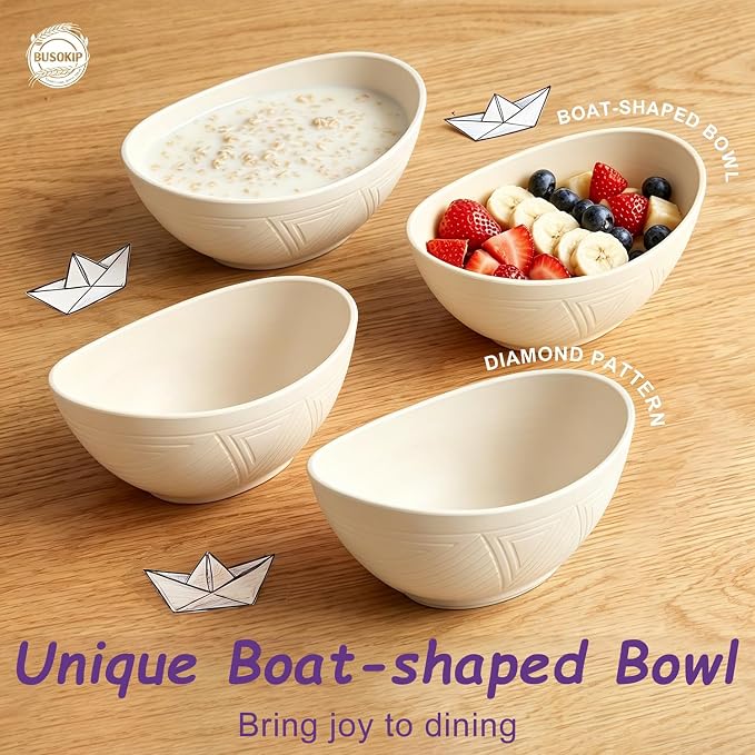 Salad Bowls 26oz, Oval Wheat Straw Bowls Sets of 6, Unbreakable Breakfast Bowls - Image 4