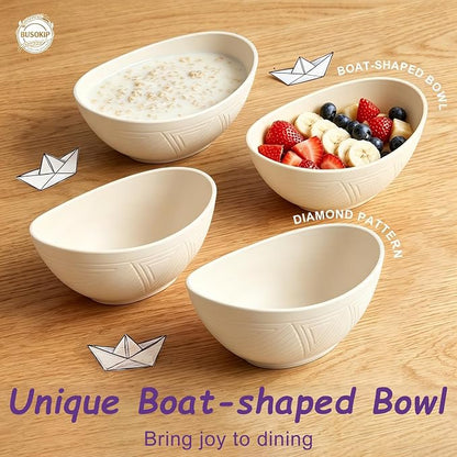 Salad Bowls 26oz, Oval Wheat Straw Bowls Sets of 6, Unbreakable Breakfast Bowls - Image 4