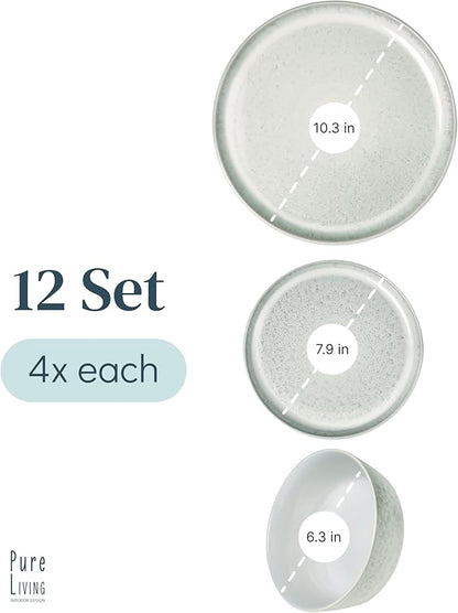 Stoneware dinnerware set 4 persons 12 pcs - Mediterranean dinnerware set, dishwasher, microwave and scratch resistant - bowl and plate set - dinnerware Pure Living Light Beige…
