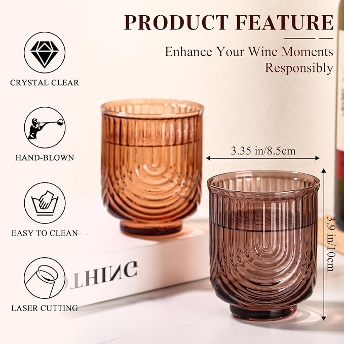 Venus Vintage Drinking Glasses Set of 6-15oz Hand-Blown Highball Ribbed - Image 3