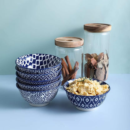 Selamica Porcelain 11oz Ice Cream Bowls Set of 6, Small Bowls, Ceramic bowls for Dessert, Ice Cream, Vintage Blue