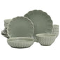 Gibson Elite Malibu Shore 16 Piece Scallop Stoneware Reactive Glaze (Service for 4) Ceramic Plates and Bowls Dinnerware Set - Green