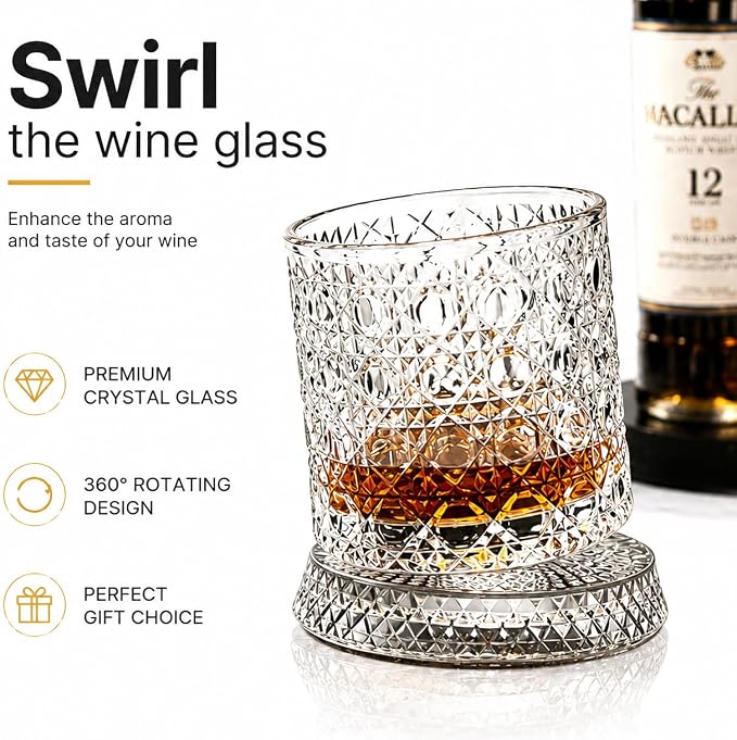 Rotating Whiskey Glass 280ML, Crystal Clear Crystal Spinning Drinking Glass - Image 4