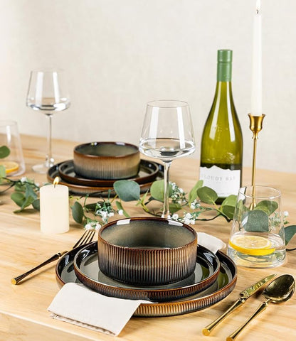 Ceramic Dinnerware Set for 8, 24-Piece Plates and Bowls Set | Lightweight - Image 5
