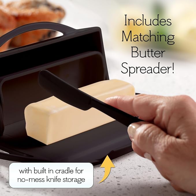 Flip Top Butter Dish with Attached Lid & Matching Knife - Image 3