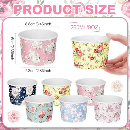 CHENGU 180 Pcs Floral Snack Cups 9 oz Disposable Floral Paper Dessert Bowls - Image 2