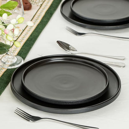 Ceramic Salad & Dessert Plates Set, 8 Inch, Modern Black | Stoneware, - Image 2