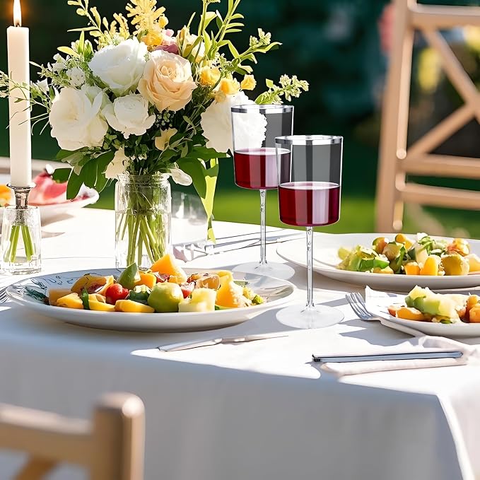 Ciaell 12 Pack Silver Plastic Wine Glasses - Image 9
