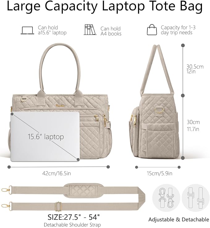 Bagstellar Teacher Tote Bag for Women, 15.6" Laptop Work Tote Computer Bag | - Image 4