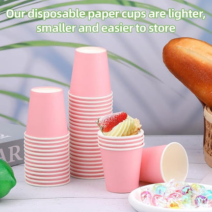 Wuadua 100 Pack 3 oz Pink Disposable Paper Cups - Sturdy and Leak-Proof for Parties, Events, Office, Home Use Disposable Mouthwash Cups - Ideal for Hot/Cold Drinks, Smooth Rim Design, Eco-Friendly