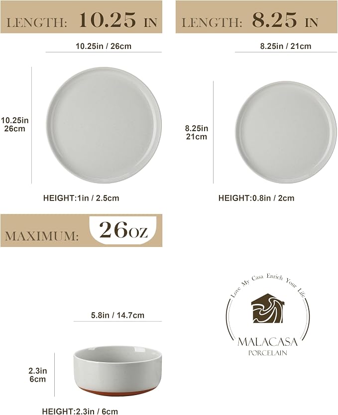 MALACASA Plates and Bowls Sets, 18 Pieces Modern Ceramic Dinnerware Set - Image 2
