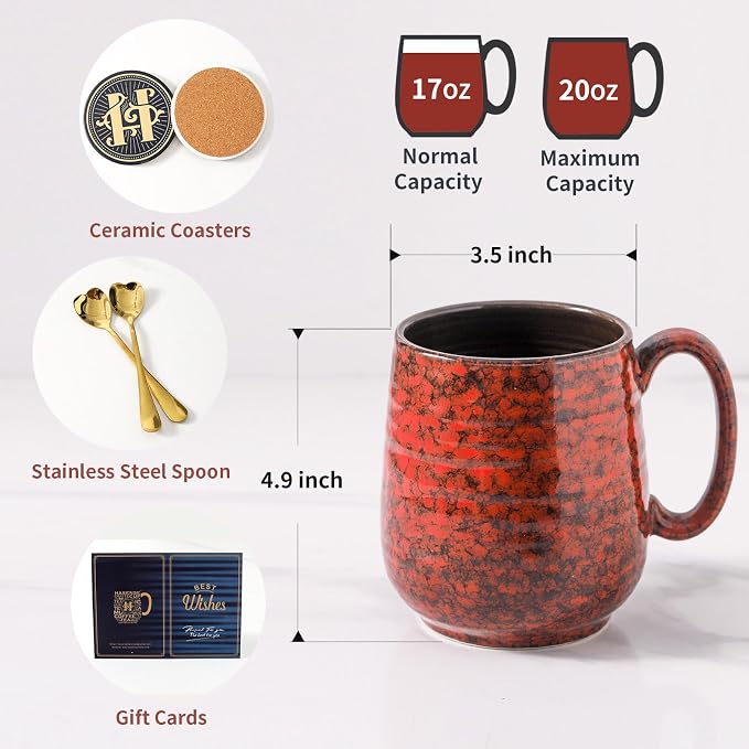 HASENSE Ceramic Coffee Mug Set of 2, 20 Oz Tea Cups - Image 5