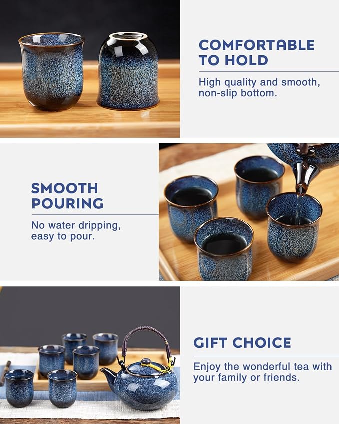 DUJUST Japanese Tea Set for 6, Kiln Altered Glaze Porcelain Tea Set - Image 4