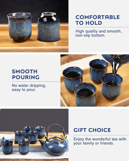 DUJUST Japanese Tea Set for 6, Kiln Altered Glaze Porcelain Tea Set - Image 4