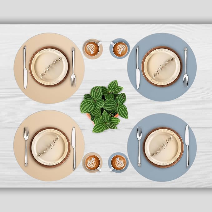 Myir JUN 15 Inches Round Placemats Set of 4 Faux Leather Place Mats | - Image 2